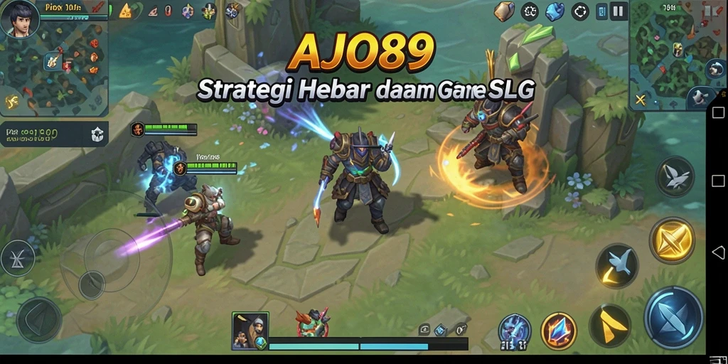 Screenshot gameplay AJO89 menunjukkan pertarungan epik antara pasukan.