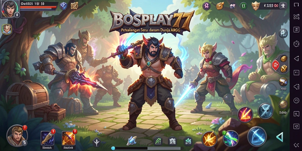 Screenshot menunjukkan pertarungan seru dalam game ARPG BOSPLAY77.