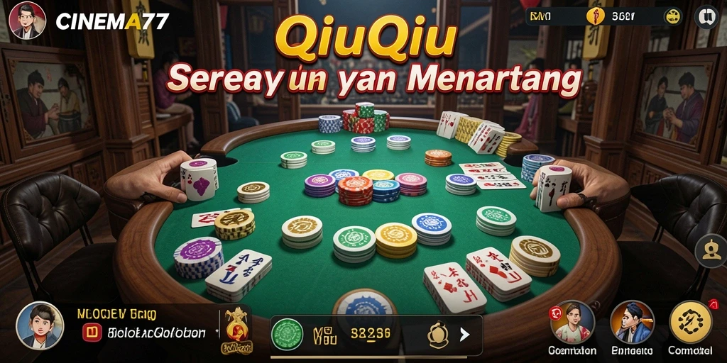 Tampilan gameplay seru dalam QiuQiu di CINEMA77.