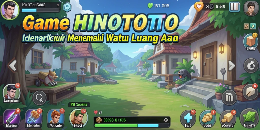 Screenshot gameplay HINOTOTO menampilkan karakter mengumpulkan sumber daya secara otomatis.