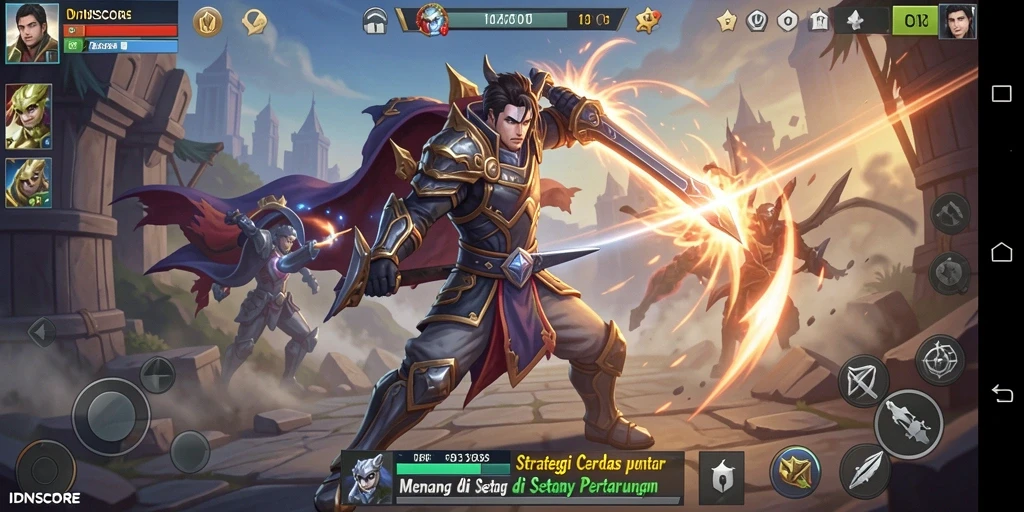 Screenshot gameplay IDNSCORE menampilkan pertempuran strategi yang mendebarkan.