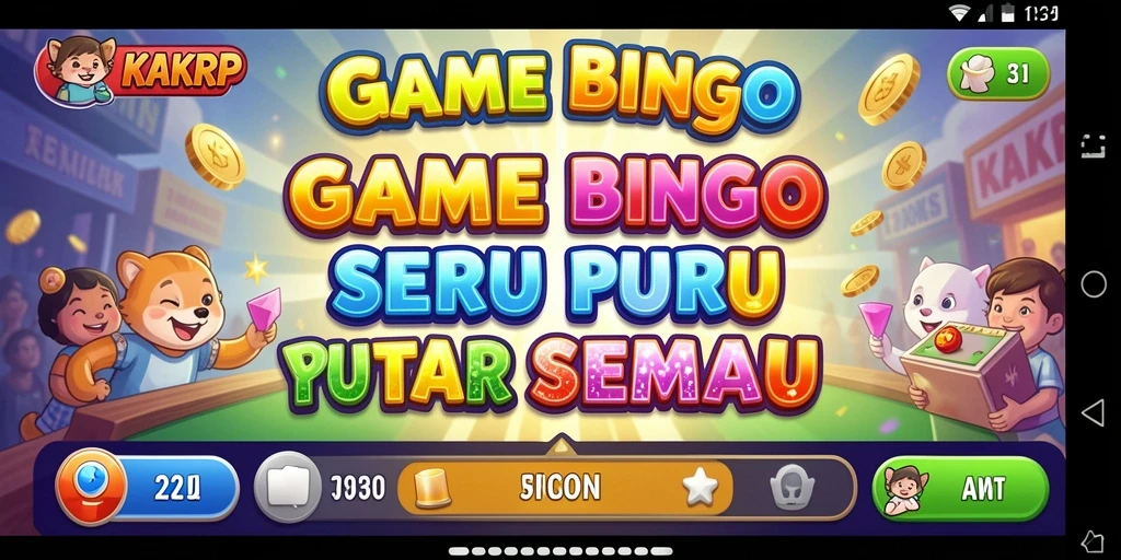 Tampilan gameplay seru dari KAKRP dengan kartu Bingo yang berwarna-warni.