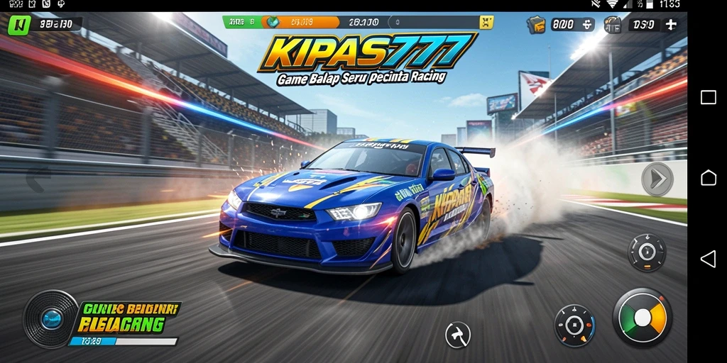 Screenshot gameplay KIPAS777 yang menampilkan balapan seru dan mobil cepat.