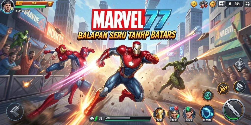 Tampilan menarik dari gameplay balapan intens di MARVEL77.
