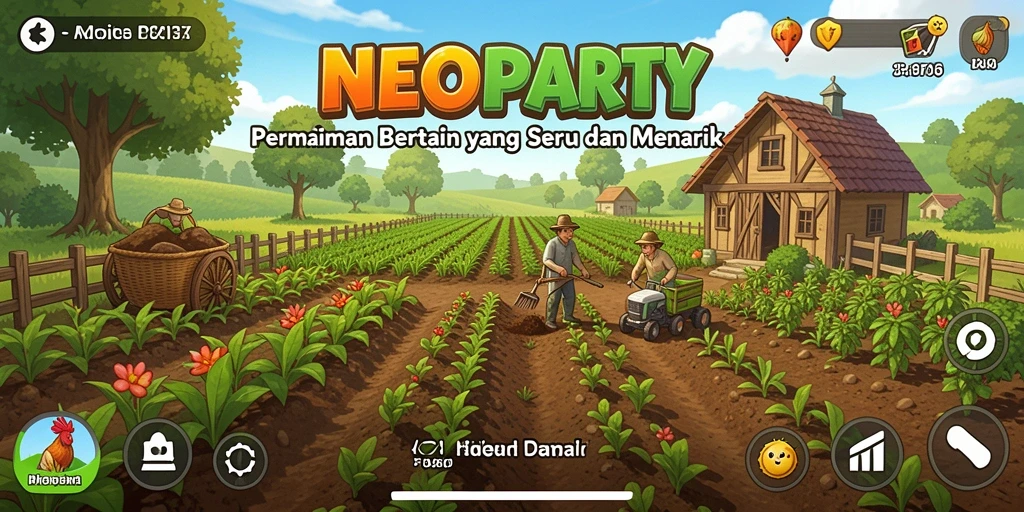 Tampilan gameplay NEOPARTY yang menakjubkan dan interaktif di dunia pertanian.