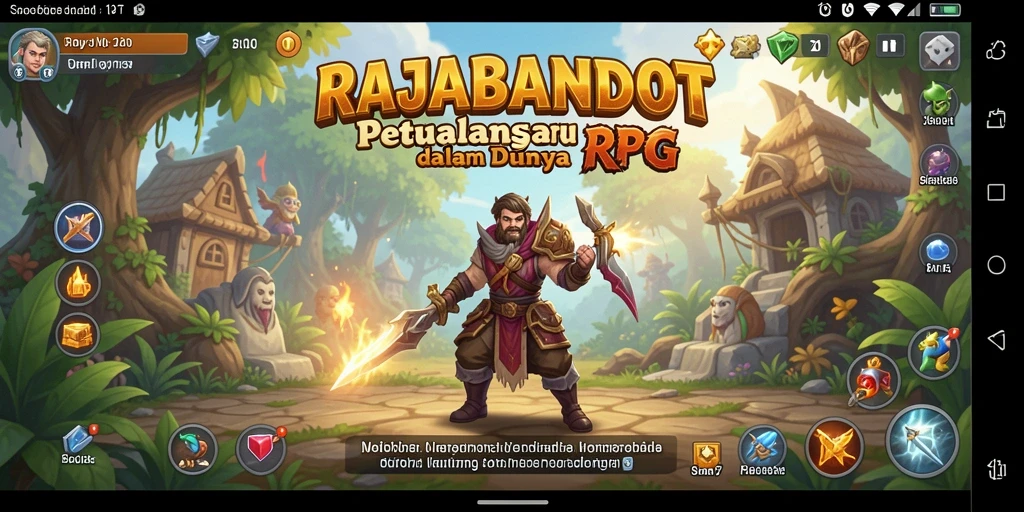 Tangkapan layar utama RAJABANDOT menampilkan pertarungan epik dalam dunia RPG.