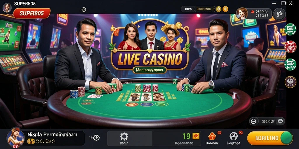 Tampilan gameplay Live Casino yang mendebarkan dari SUPER805.