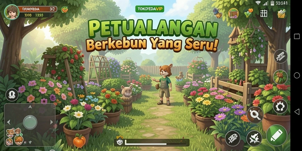 Tampilan menarik dari gameplay berkebun di TOKOPEDIAVIP.