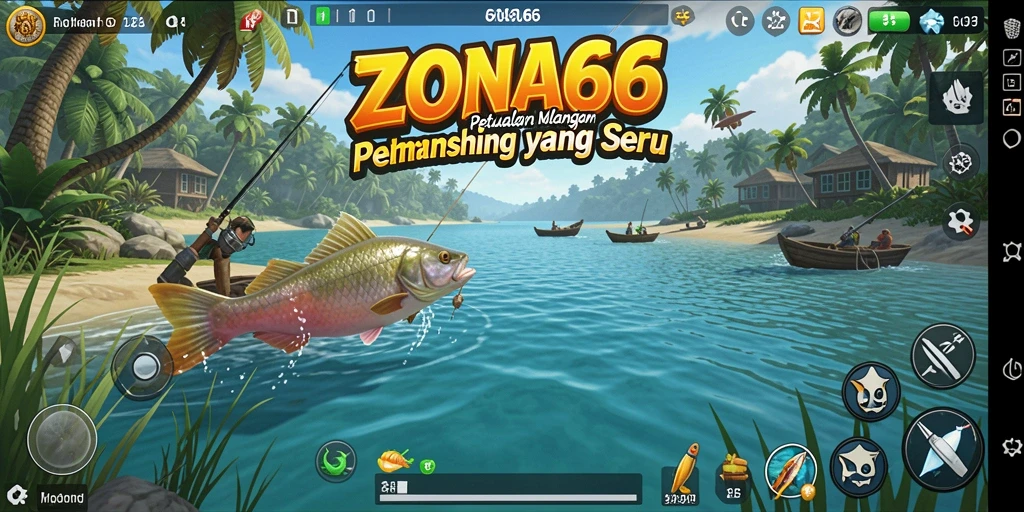 Screenshot gameplay ZONA66 menampilkan aksi memancing yang mendebarkan.